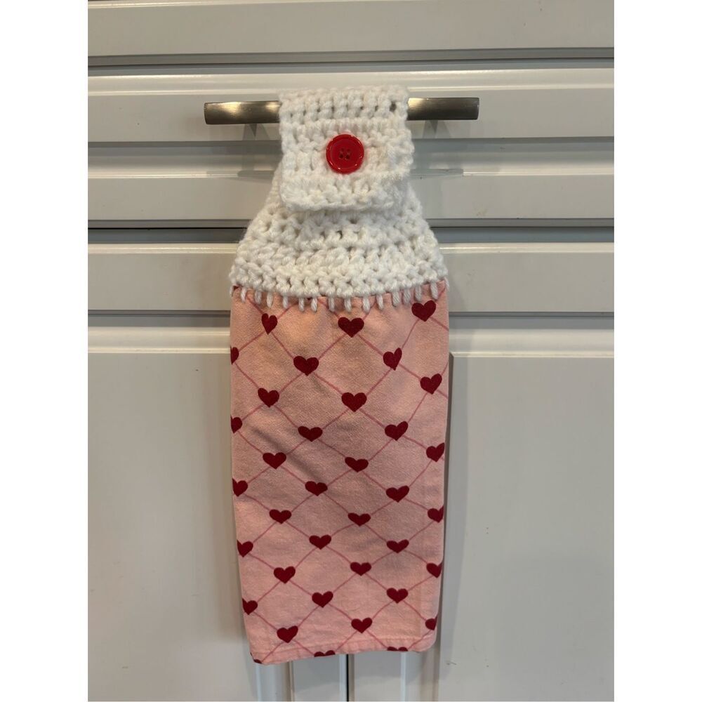 Crochet Top Kitchen towel-Hearts-pink towel